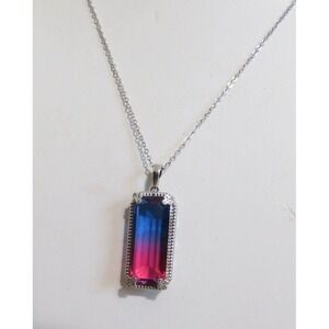 Sterling Silver 28" Necklace Rainbow Party Color Tourmaline CZ Pendant‎